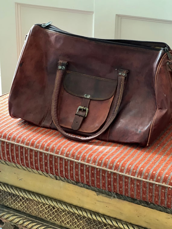 Leather Weekender Bag Triangle Shape Shoulder Str… - image 3