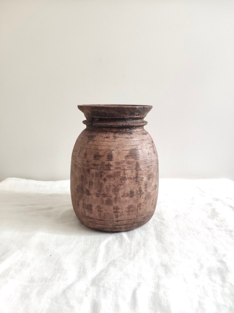 Wooden Pot Wooden Vase Antique Pot Wabi Sabi Vessel image 3