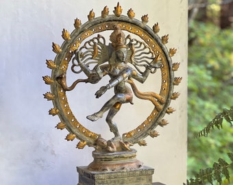 Shiva Nataraja Statue Sacred Yoga Brass Gold