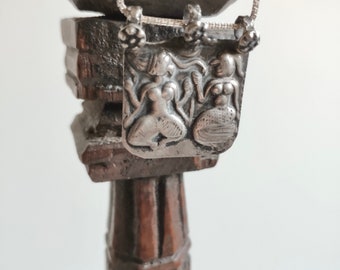 Antique Amulet Ganesh and Parvati Silver Pendant on Chain