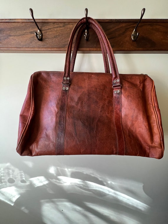 Leather Weekender Bag Triangle Shape Shoulder Str… - image 8