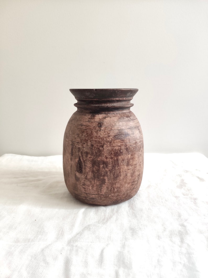 Wooden Pot Wooden Vase Antique Pot Wabi Sabi Vessel image 2