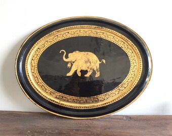 Asian Lacquerware Gold Leaf Elephant Tray