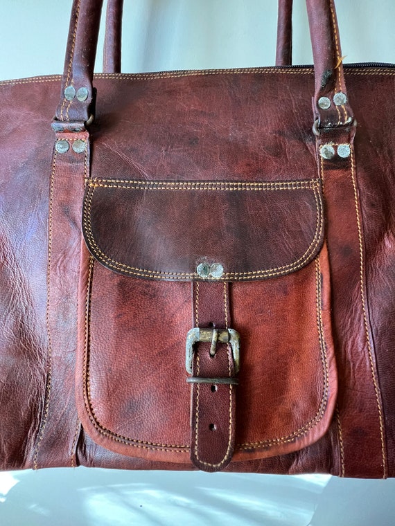 Leather Weekender Bag Triangle Shape Shoulder Str… - image 10