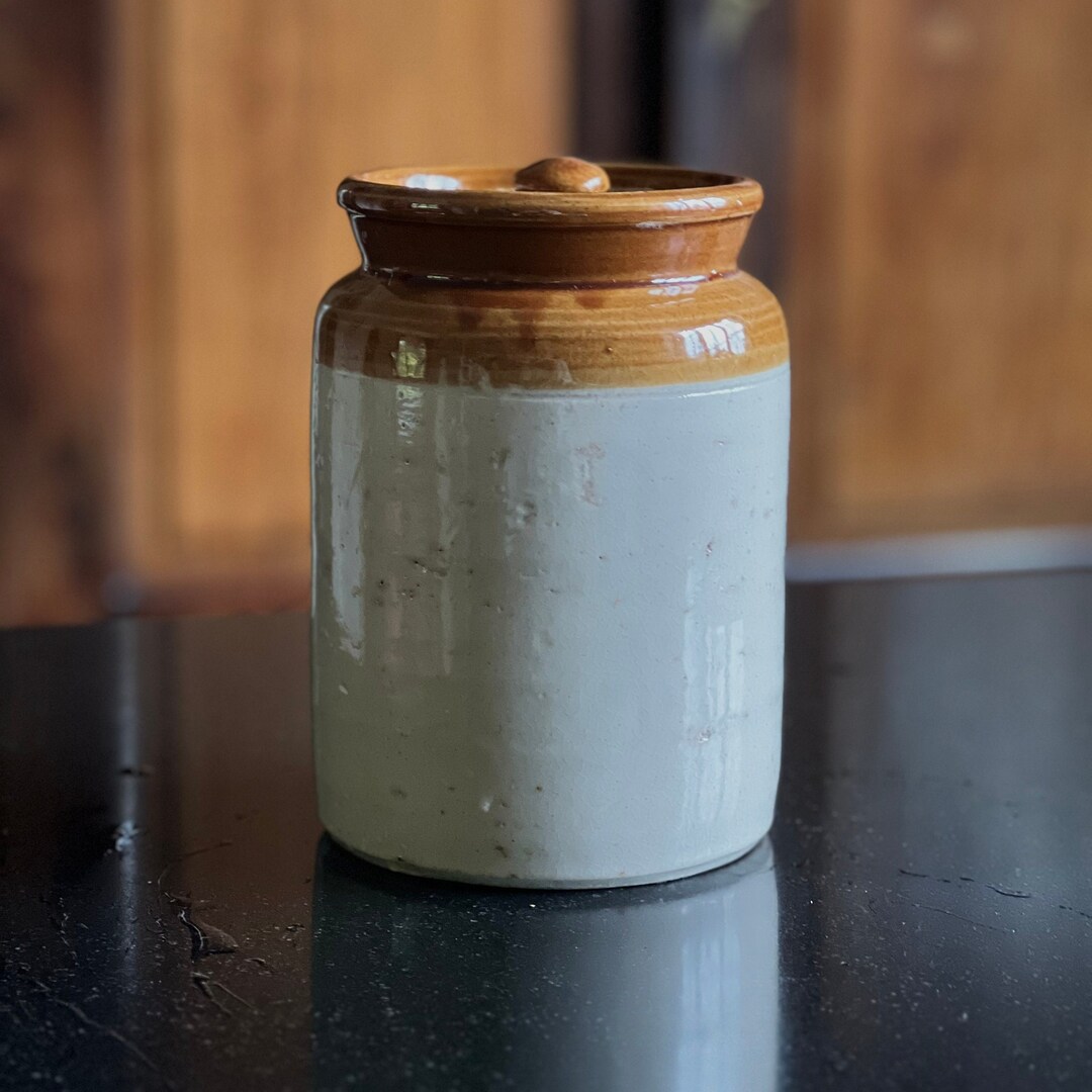 Pottery Pickle Jar Vintage Brown and White Etsy