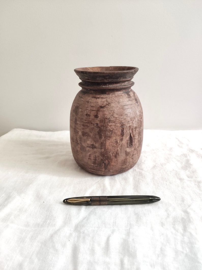 Wooden Pot Wooden Vase Antique Pot Wabi Sabi Vessel image 7