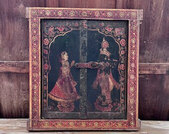 Krishna and Radha Antique Painted Window