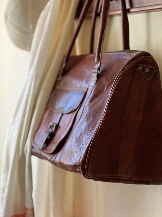 Leather Weekender Bag Triangle Shape Shoulder Str… - image 2