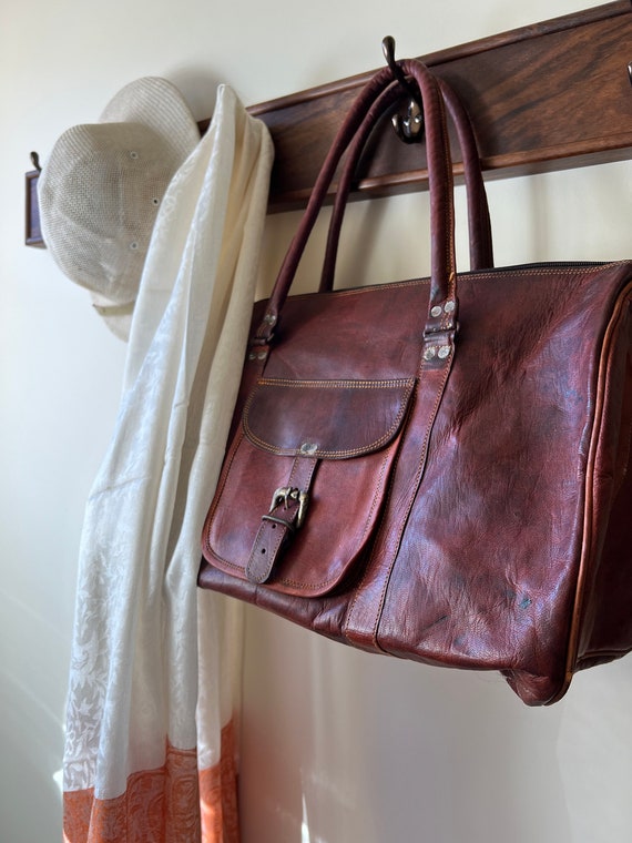 Leather Weekender Bag Triangle Shape Shoulder Str… - image 9