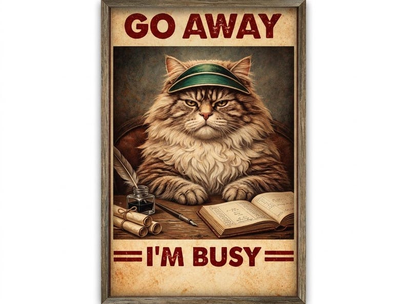 Vintage Cat Poster Funny | Study Room Wall Art, Cat Lover Decor - Etsy
