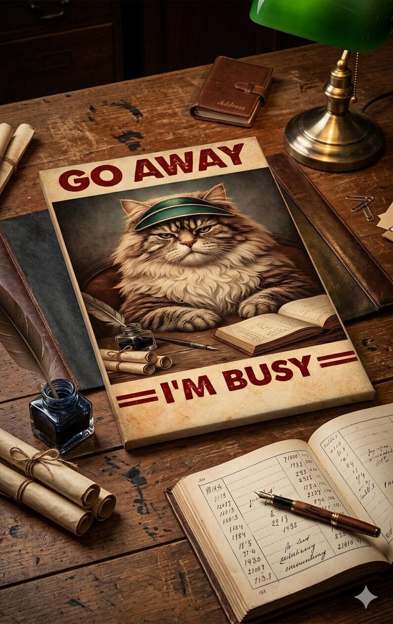Vintage Cat Poster Funny | Study Room Wall Art, Cat Lover Decor - Etsy