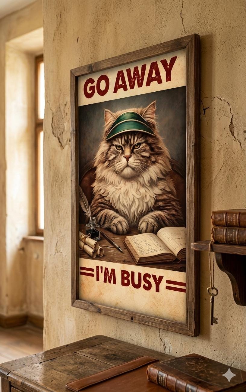 Vintage Cat Poster Funny | Study Room Wall Art, Cat Lover Decor - Etsy