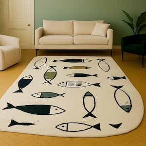 Hand-Tufted New Zealand Wool Fish Rug: Whimsical Floor Decor