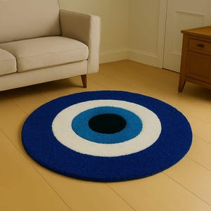 Hand Tufted Wool Evil Eye Rug: Modern Boho Protective Carpet