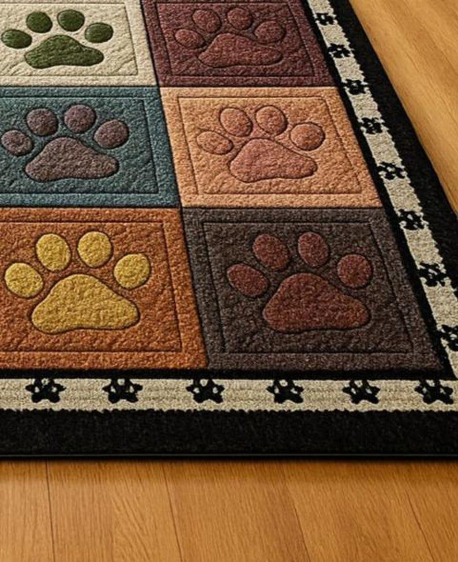 Patchwork Paw Print Area Rug, Hand Tufted New Zealand Wool, Playful Pet ...