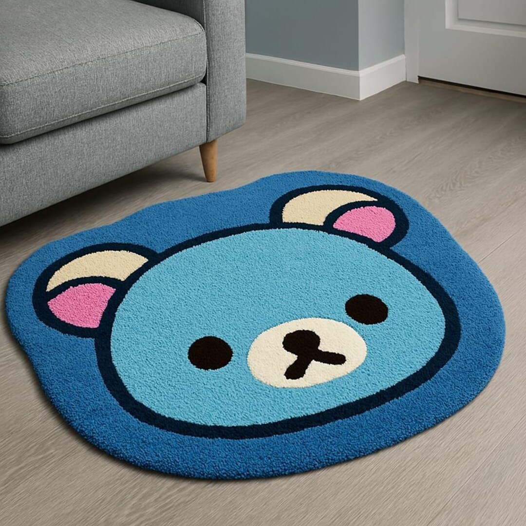 Blue Bear Face Rug: Hand-tufted Wool Kids Nursery Carpet - Etsy