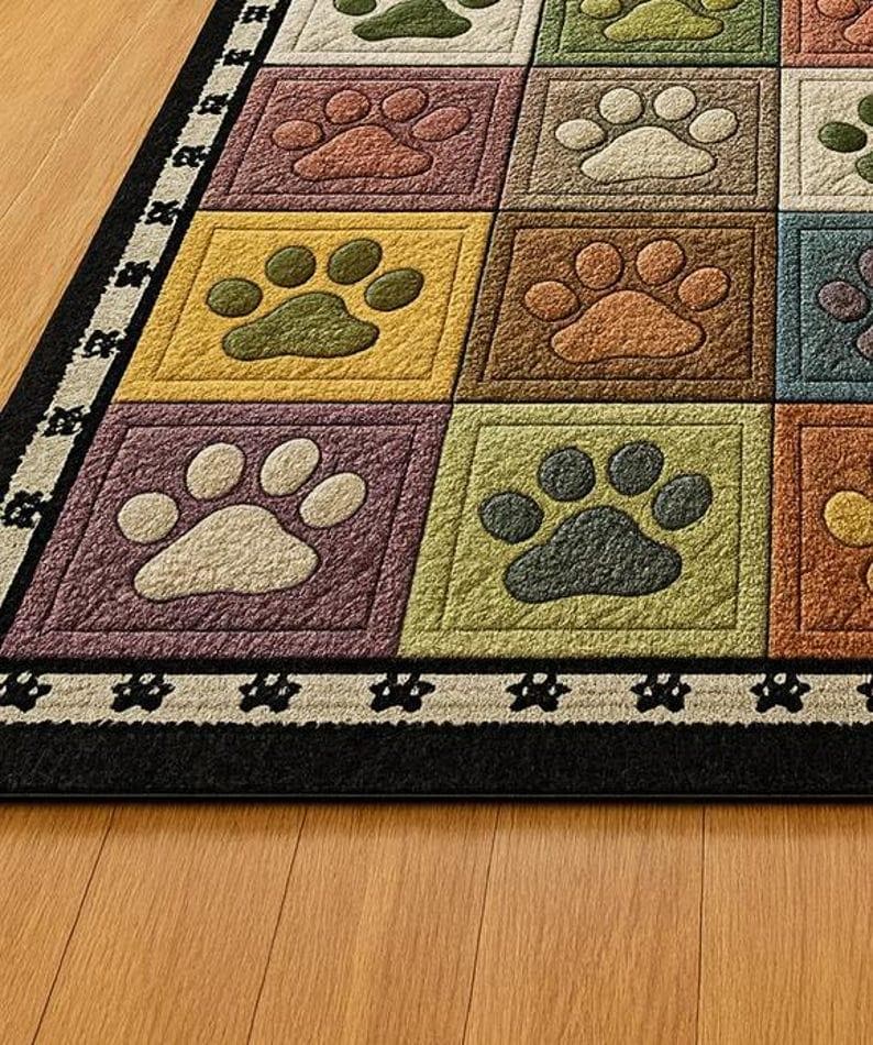 Patchwork Paw Print Area Rug, Hand Tufted New Zealand Wool, Playful Pet ...