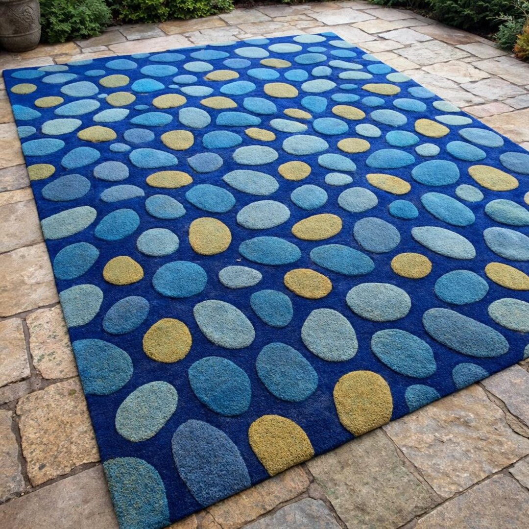 Blue Pebble Rug | Hand Tufted Wool Area Carpet | Stone Pattern Blue ...