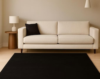 Handgetufteter Schwarzer Wollteppich, Moderner Festteppich