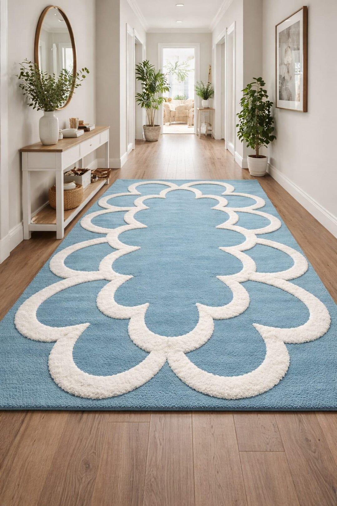 Blue White Shell Rug Hand Tufted Blue & White Scallop Rug — Modern Luxury for Your Home - Etsy