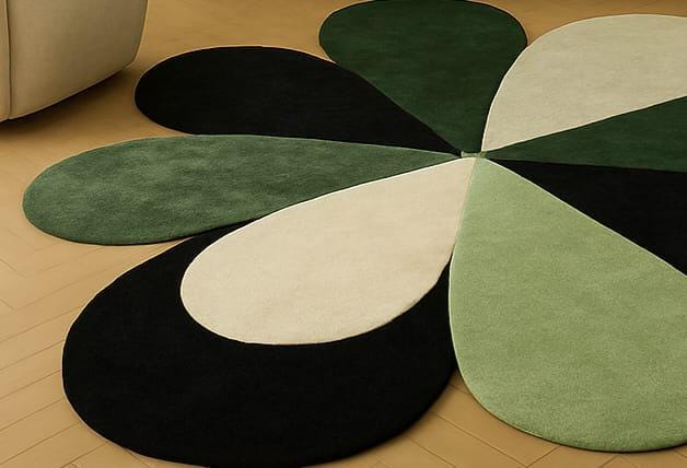 Hand-tufted Flower Rug | Green & Cream Petal Design | New Zealand Wool ...