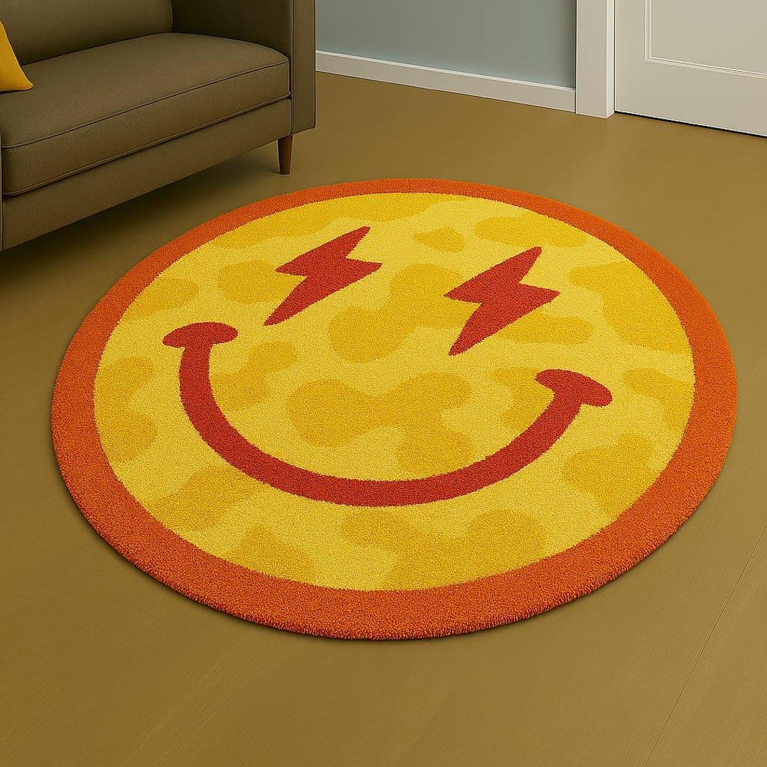 Happy Smiling Face Hand Tufted Rug, Trippy Smile Rug Hand Tufted Rug ...