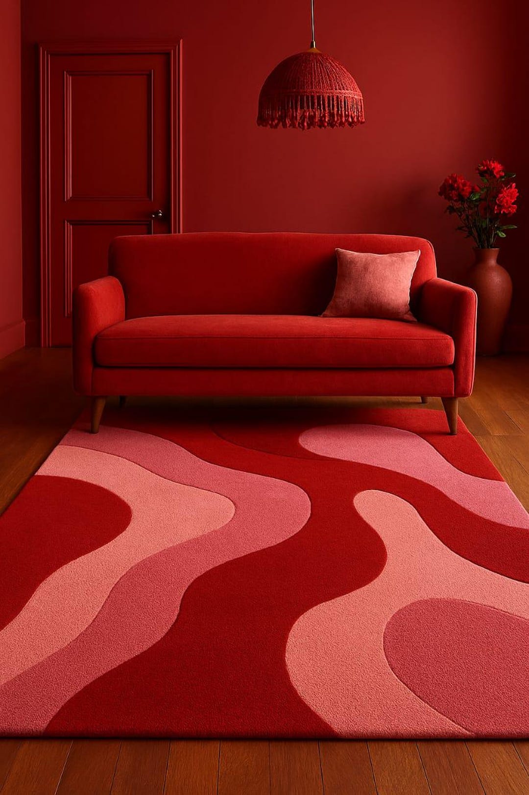 Red Wavy Rug Hand Tufted Red Wavy Rug - Large Abstract Area Rug for Living Room ...