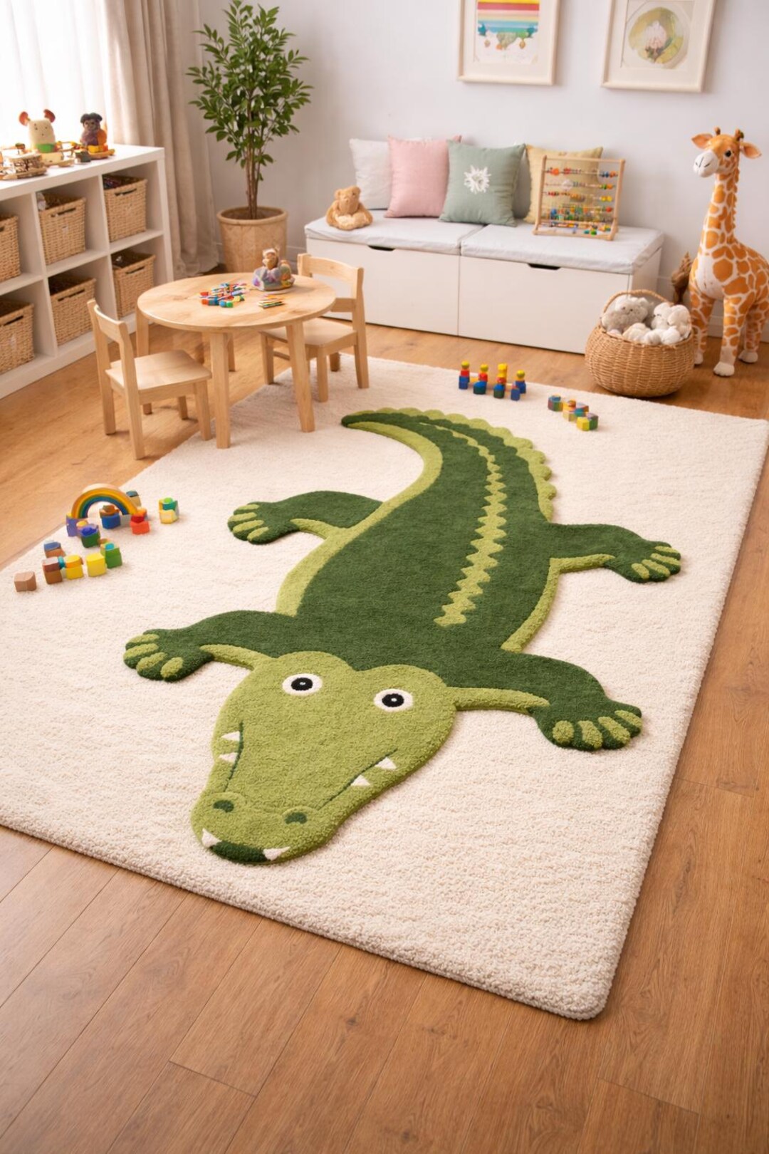 Whimsical Crocodile Shaped Area Rug | Handmade Tufted Green Alligator ...