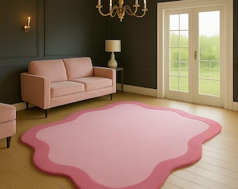 Hand-Tufted New Zealand Wool Rug: Sculptural Blush Pink Abstract Design