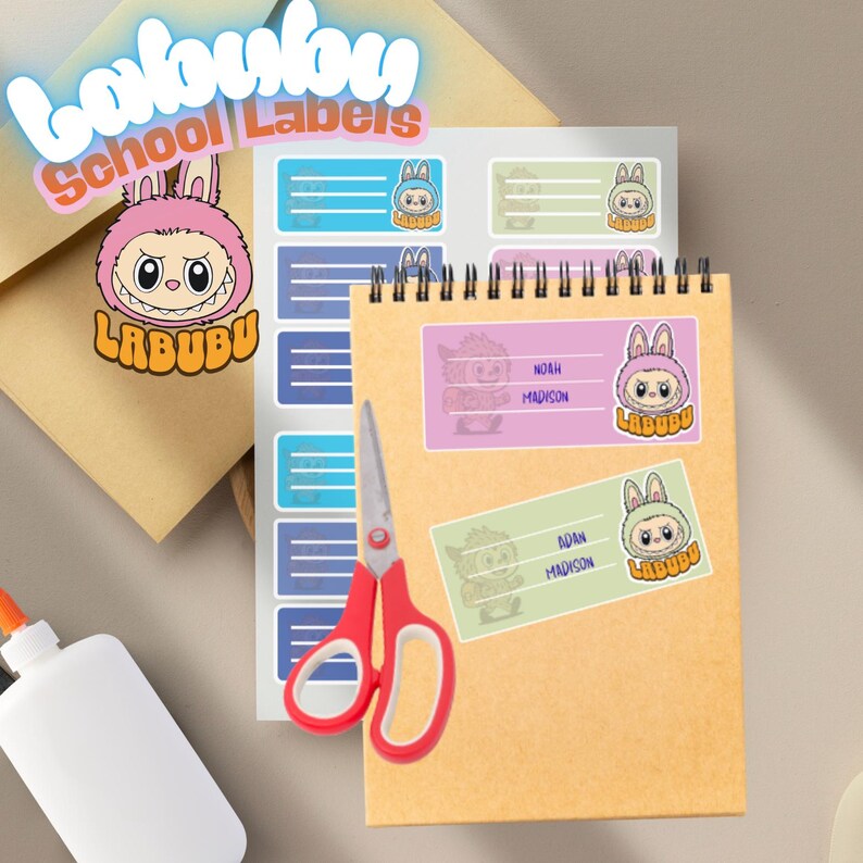 School Labels , Labubu | Printable Name Labels for Kids | Digital Download | Printable Back to ...