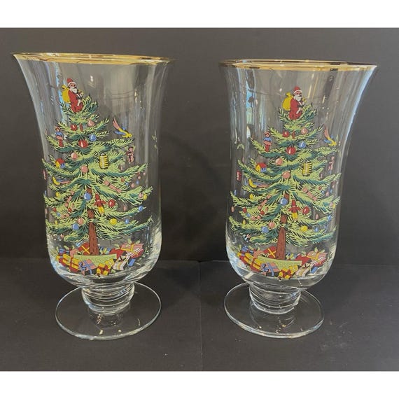 Spode Weihnachtsbaum 24,5 cm Glas-Kerzenhalter in Box im 2er-Set