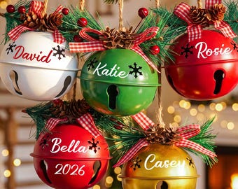 Adornos navideños personalizados para el árbol de Navidad 2026, cascabel con nombre personalizado, decoración navideña, recuerdo navideño.