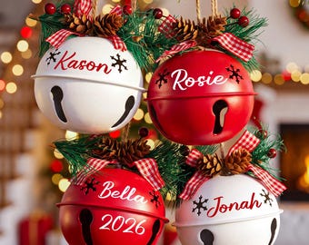 Adorno navideño personalizado de cascabeles para 2026, decoración personalizada para árbol de Navidad con nombre, regalos de Navidad.
