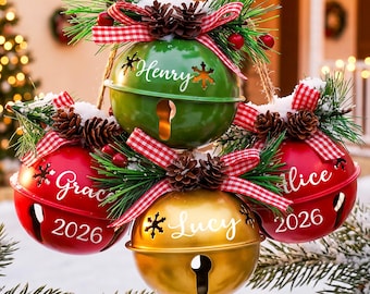 Personalized 2026 Christmas Bell Ornaments,Christmas Jingle Bell,Custom Christmas pine cone bell Ornaments,Christmas Decor,Christmas Gifts