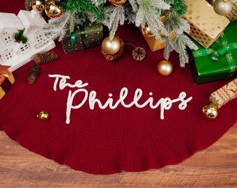 Gonna per albero di Natale personalizzata, gonne per albero di Natale personalizzate con nome di famiglia, gonna per albero di Natale per le feste, decorazioni natalizie per la casa, regalo di inaugurazione della casa