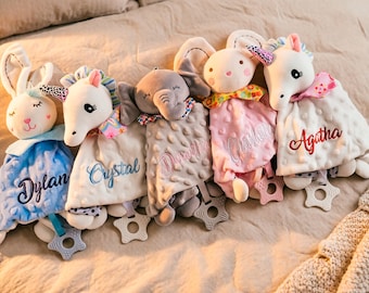Personalized Animal Baby Lovey-Embroidered Plush Security Blanket