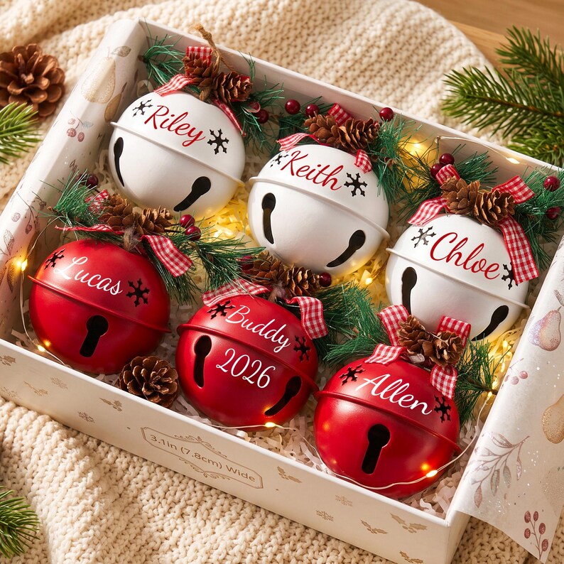 Adornos navideños personalizados de 2026 con forma de campana, cascabeles navideños, adornos navideños personalizados con forma de piña, decoración navideña, regalos de Navidad. imagen 3