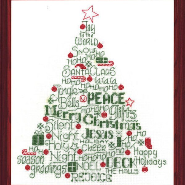 Let's Deck The Halls - Christmas Cross Stitch Pattern - Imaginating Merry Christmas Tree counted cross stitch chart
