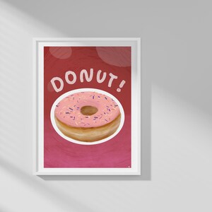 Pink Sprinkle Donut Art Print - Cute Watercolor Style Digital Wall Decor