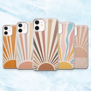 Sun Phone Case Boho Sunset Retro Sun Cover for iPhone 16, 15, 14, 13, 12, 11 Samsung S25, S24, A16, A56 Pixel 9A, 9Pro XL, 8A, 8Pro