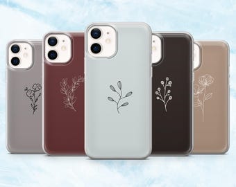 Minimalist Phone Case Flower Line Art Simple Cover for iPhone 16, 15, 14, 13, 12, 11 Samsung S25, S24, A16, A56 Pixel 9A, 9Pro XL, 8A, 8Pro