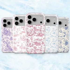 Funda de teléfono Toile de Jouy, funda francesa Toile para iPhone 17, 16, 15, 14, 13, 12, Samsung S25, S24, A16, A56, Pixel 10Pro XL, 9A, 8A y 7A