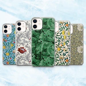 Funda para teléfono William Morris con diseño de arte textil para iPhone 16, 15, 14, 13, 12 y 11, Samsung S25, S24, A16, A56, Pixel 9A, 9Pro XL, 8A, 8Pro
