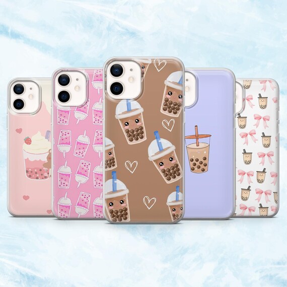 Pink Boba Phone Case Bubble Tea Kawaii Food Cover for iPhone 16, 15, 14,  13, 12, 11 Samsung S25, S24, A16, A56 Pixel 9A, 9Pro XL, 8A, 8Pro