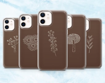 Dark Brown Phone Case Minimal Beige Cover for iPhone 16, 15, 14, 13, 12, 11 Samsung S25, S24Fe, A16, A56 Pixel 9A, 9Pro XL, 8A, 8Pro