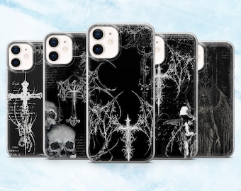 Funda gótica de metal negro para iPhone 16, 15, 14, 13, 12 y 11, Samsung S25, S24, A16, A56, Pixel 9A, 9Pro XL, 8A, 8Pro.