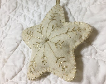 Gold Embroidered Wool Felt Holiday Star Ornament