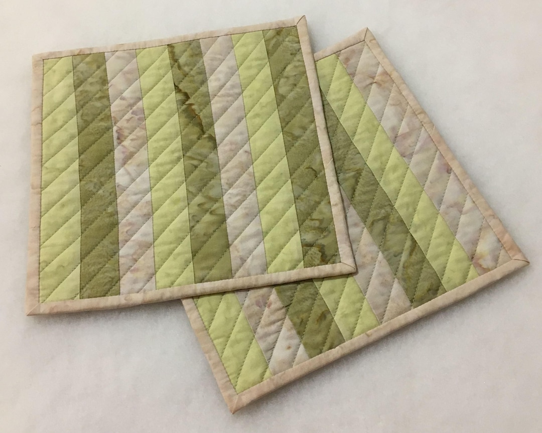 Quilted Mug Rug Set of 2 Neutral Batiks Quiltsy Handmade Etsy