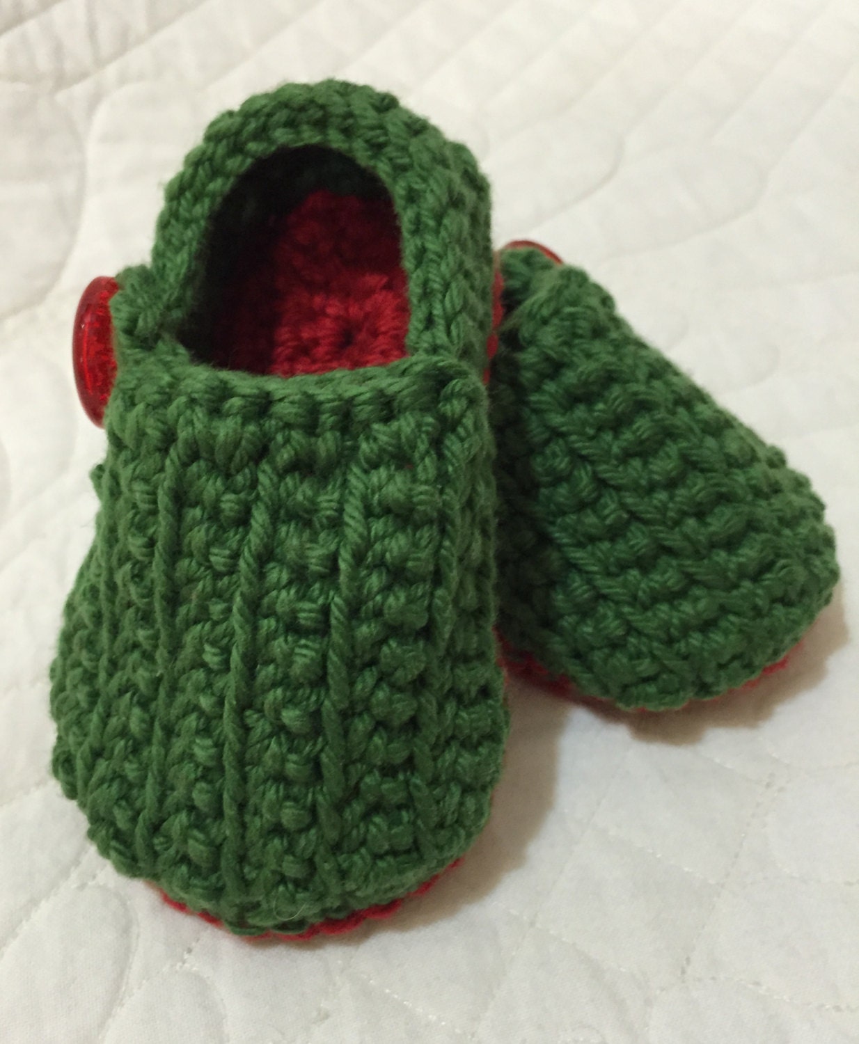 Crochet Baby Booties Holiday Green and Red Loafers with | Etsy