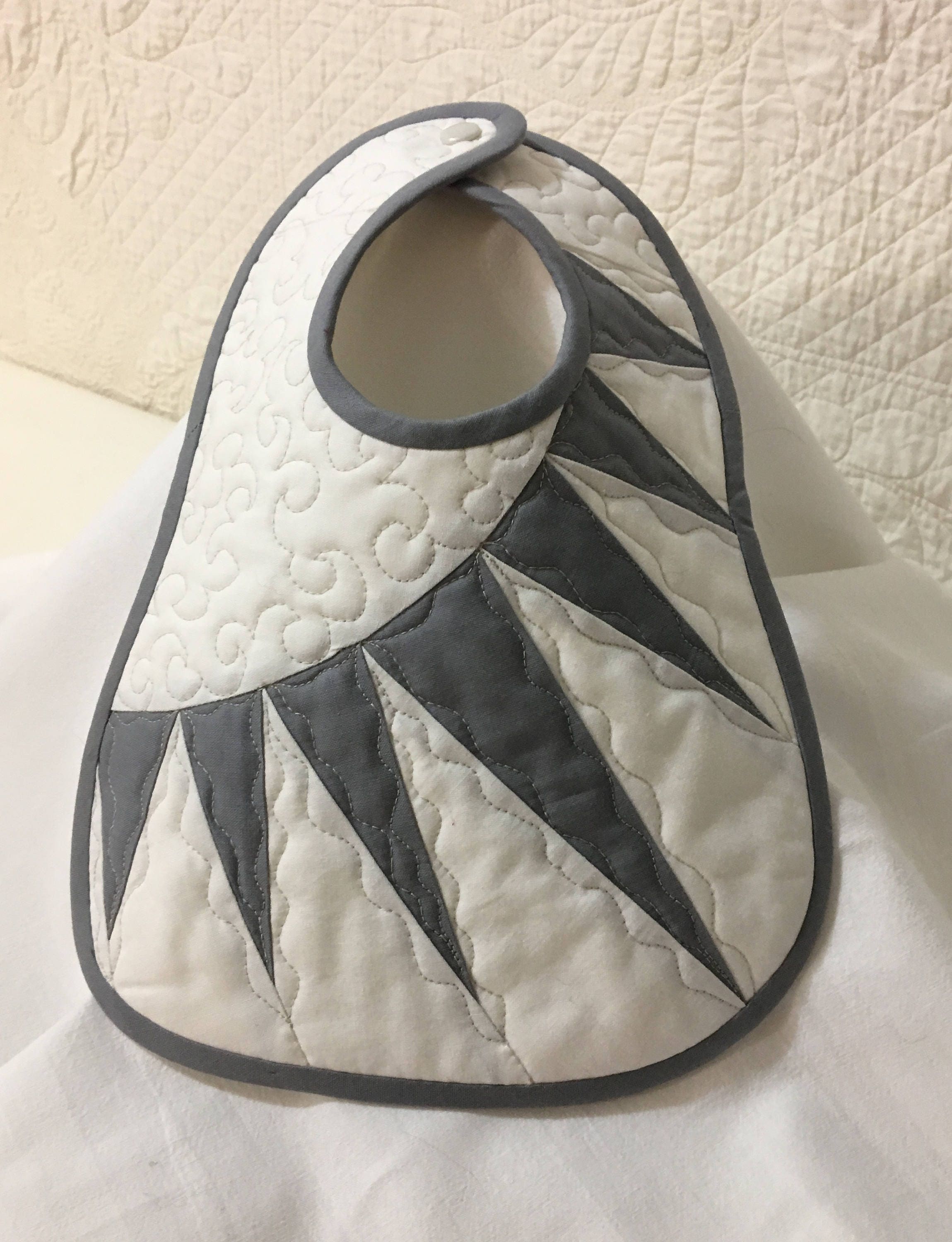 Quilted Baby Bib Neutral Gray and White New York Beauty Quiltsy